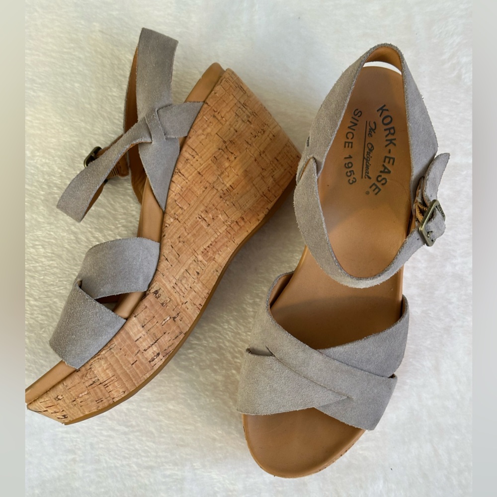 Kork-Ease Light Gray Wedge Sandals